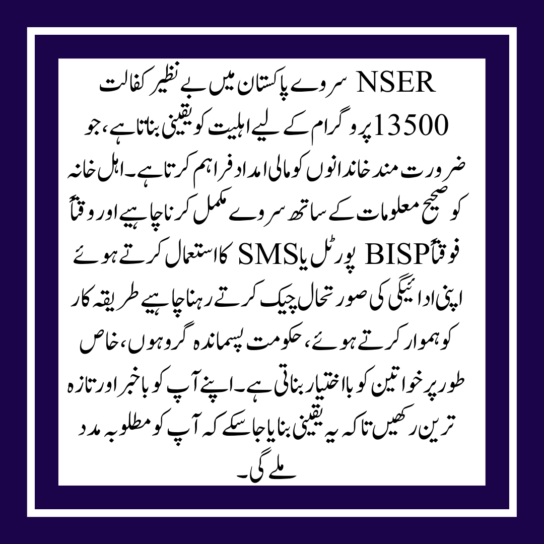 Complete Details of the NSER Survey for the Benazir Kafaalat 13500 Resurvey in 2025