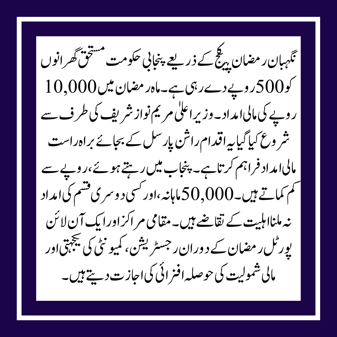 Package for Nigehban Ramzan in Punjab
